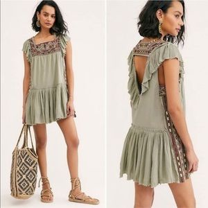 FREE PEOPLE Green Day glow embroidery mini dress